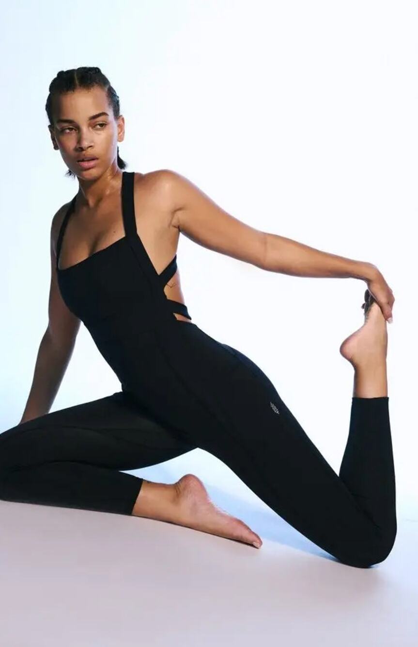 NEW Free People Movement FP High Open Back Strappy Black Athletic Jumpsuit XS